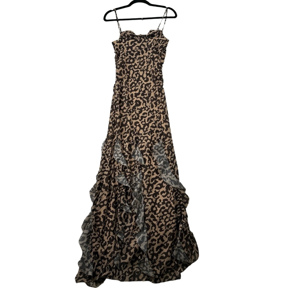 NWT Nicholas Kamila Ruffle Cowl Gown Leopard Print Ruffle Maxi Dress Sz 4 - Picture 13 of 15